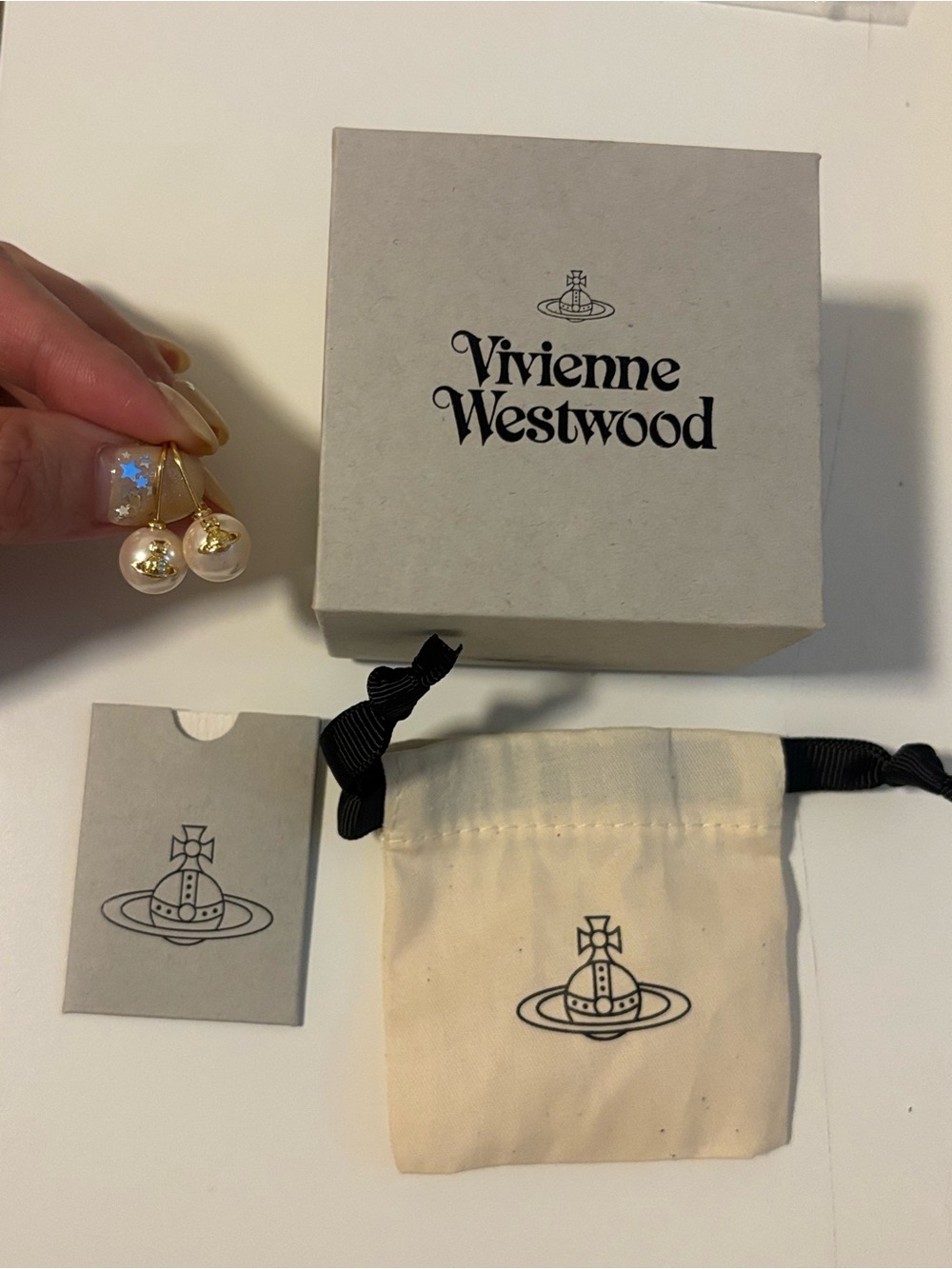 Vivienne Westwood Gold and White Pearl Drop Earrings